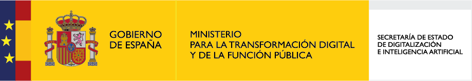 Bandera de España con el escudo nacional y el texto del Ministerio para la Transformación Digital y de la Función Pública, destacando la Secretaría de Estado de Digitalización e Inteligencia Artificial.