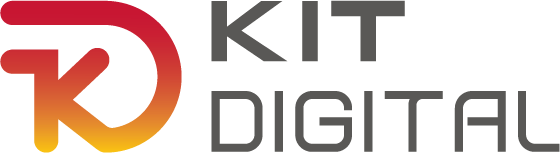 Logotipo de Kit Digital, un programa de apoyo a la digitalización de pequeñas y medianas empresas en España, con un diseño moderno en colores rojo, naranja y gris.